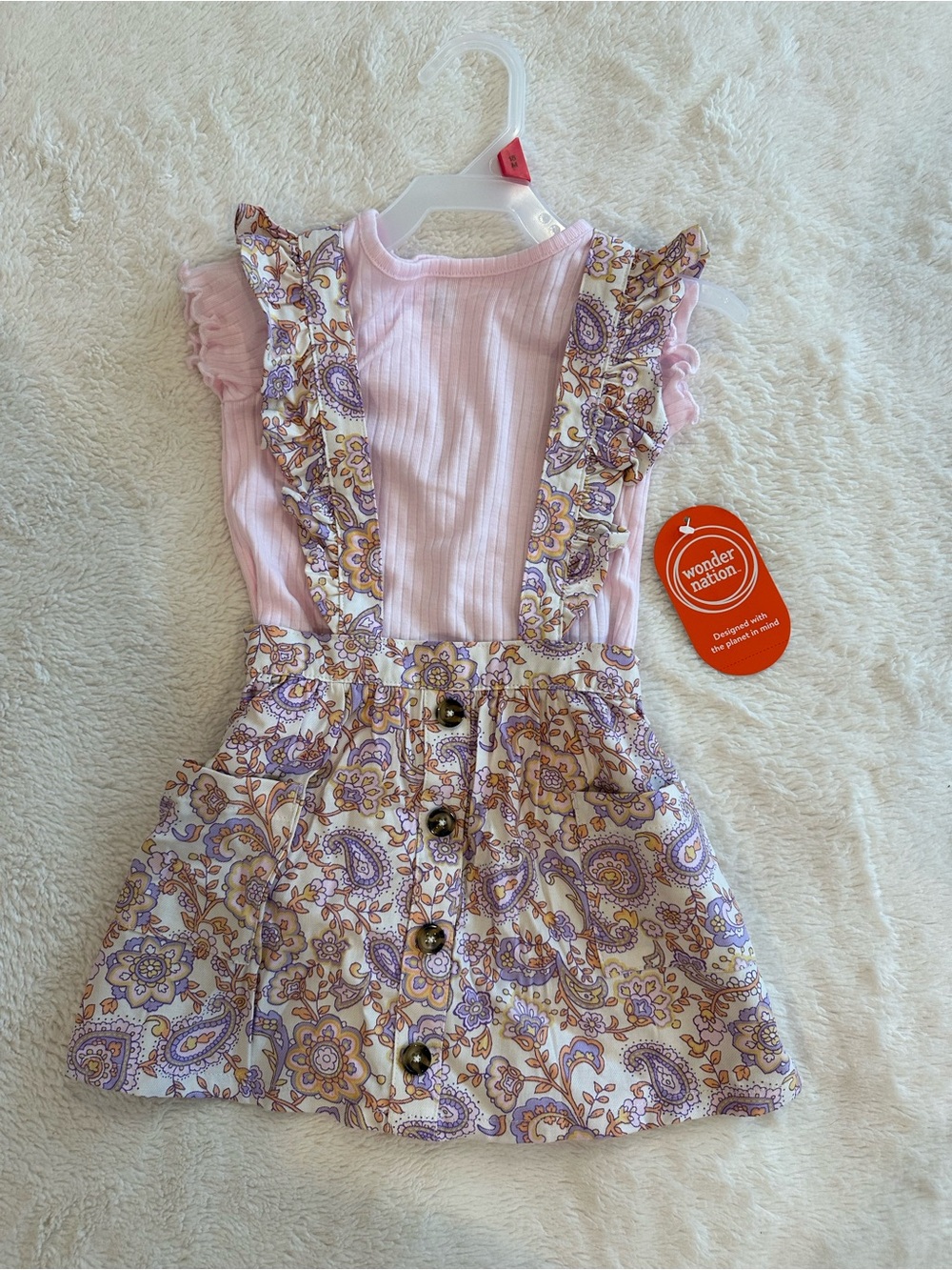 wonder nation Pink Ribbed Top with Purple & Gold Paisley Skirt
